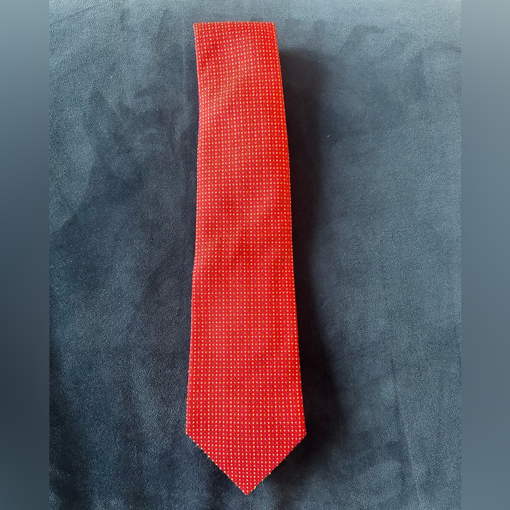 Hermes Vibrant Red with Multi Colored Polka Dot Pattern Neck Tie